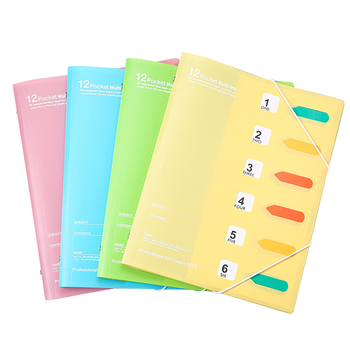 12 Clear Pocket Expanding File Folder with 6 Colored Tabs, Letter Size, Holds 150 Sheets, Project File Organizer