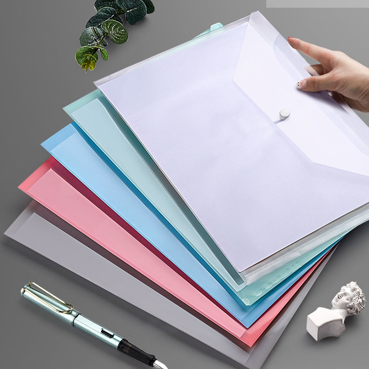 20pcs Plastic Envelopes,Poly Envelopes with Snap Button Closure,Clear Document Folders Letter A4 Size File Envelopes,Plastic File Folders for School Home Work Office Organization