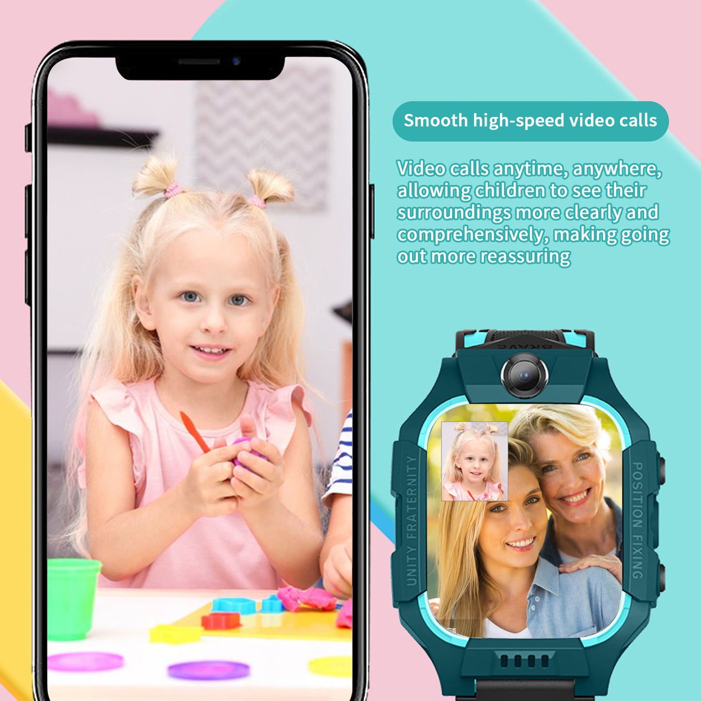 Smartwatch for Kids with 1.44in HD Touchscreen Watch with Phone GPS Tracker Real-Time Location SOS Video Call Voice Chat Camera for Boys Girls Gift