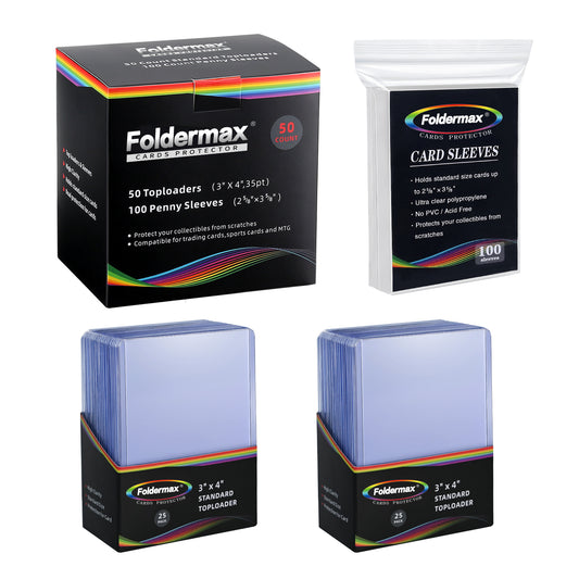 Foldermax Top Loaders and Penny Sleeves Bundle, Including 50 35pt Toploader and 100 Clear Soft Card Sleeves ( 50 toploaders+100 sleeves)