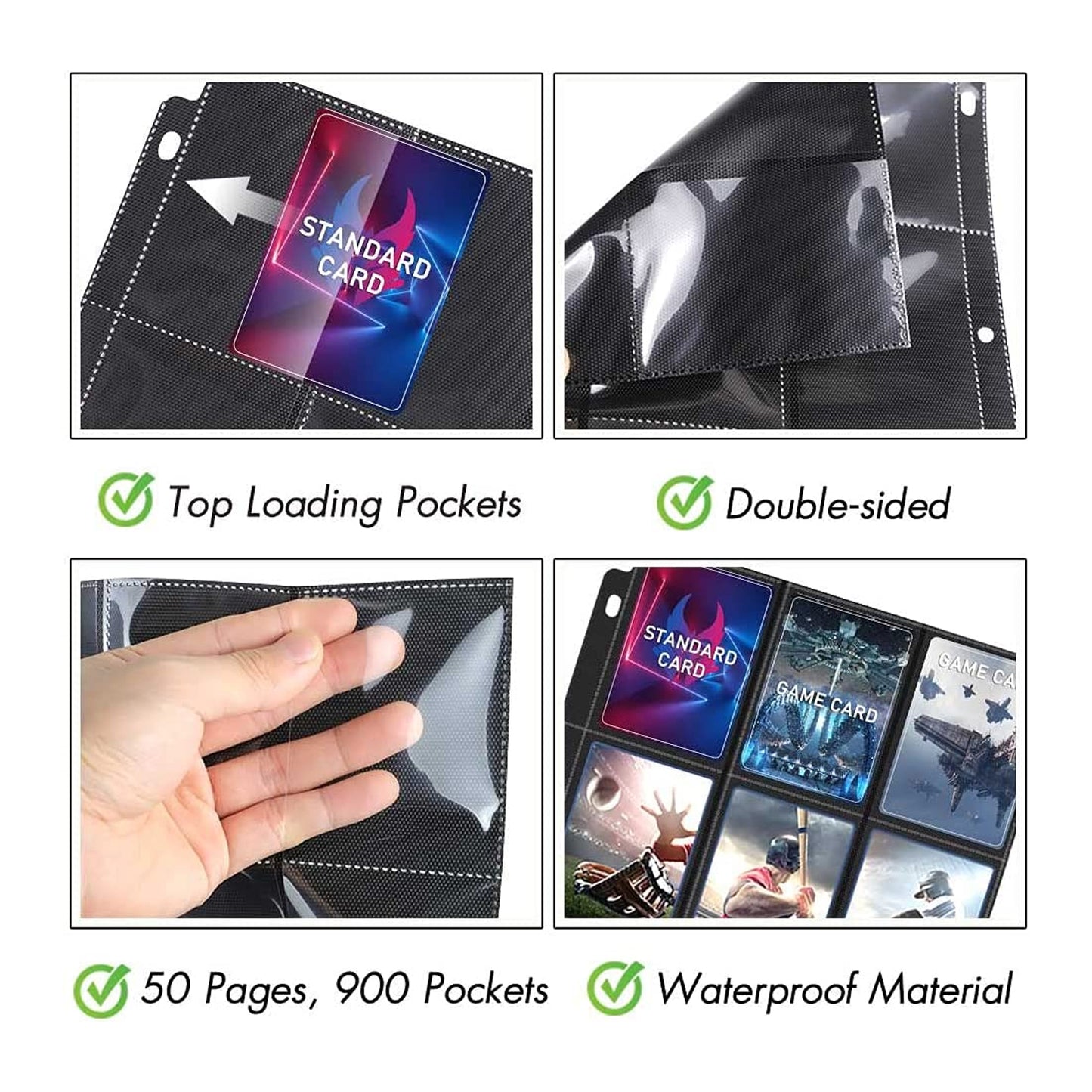 50 Pockets Trading Card Sleeves Binder, Baseball Card Binder Sleeves fit for MTG, Yugioh Cards, Standard Size Sports Card, 3 Ring Binder Card Holder Protector