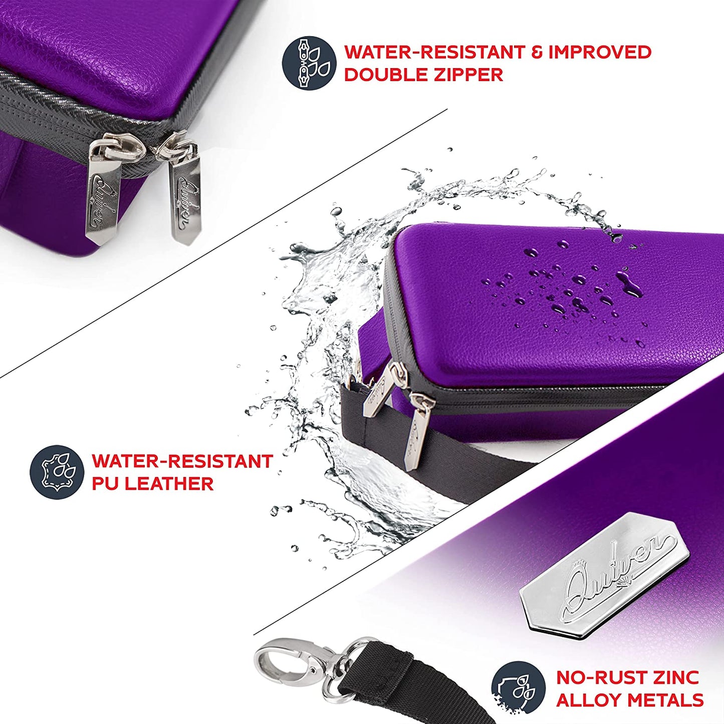 Quiver Time Purple Bolt Collector Card Carrying Case ~ Card/Deck Storage Case with Wrist and Shoulder Strap, Dividers & Separators, Corner Pads + 100 Apollo Card Sleeves ~ Deck Box Bag Compatible