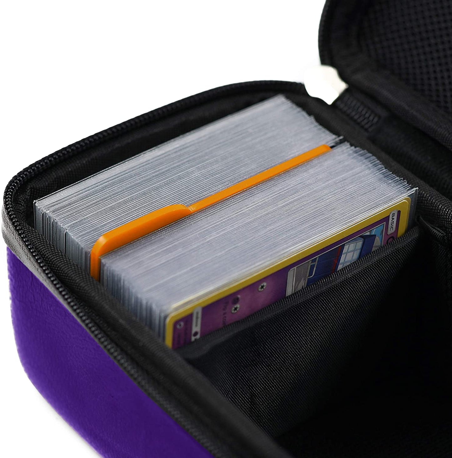 Quiver Time Purple Bolt Collector Card Carrying Case ~ Card/Deck Storage Case with Wrist and Shoulder Strap, Dividers & Separators, Corner Pads + 100 Apollo Card Sleeves ~ Deck Box Bag Compatible